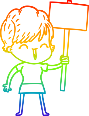 Gökkuşağı gradyan çizgi çizimi bir insan tarafından çizilmiş gülen bir kadın.