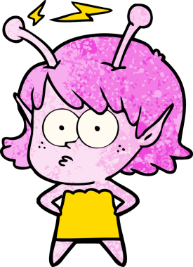 Bir insan tarafından çizilmiş uzaylı kız.