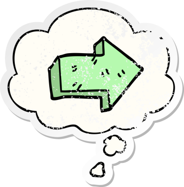 Düşünce baloncuğu olan bir çizgi film, bir insan tarafından çizilmiş yıpranmış bir çıkartma gibi.