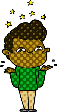 Bir insan tarafından çizilmiş heyecanlı bir adam karikatürü