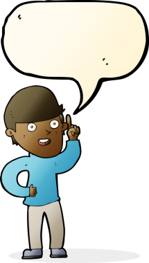 Bir insan tarafından çizilmiş konuşma baloncuğu fikri olan çizgi film çocuğu.