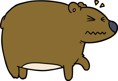 Bir insan tarafından çizilmiş yaralı bir kafası olan çizgi film ayısı.