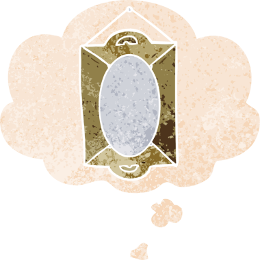 Düşünce baloncuklu karikatür aynası grunge sıkıntılı retro desen bir insan tarafından çizilmiş