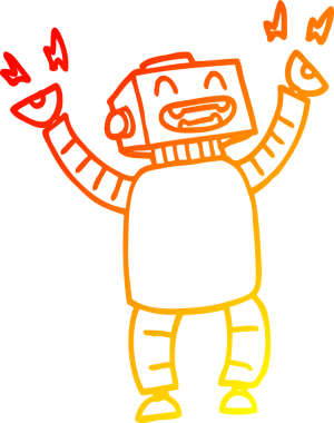 Bir insan tarafından çizilmiş mutlu bir robot çizgi çizimi.