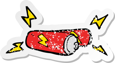 Bir insan tarafından çizilmiş karikatür bataryalarının geriletilmiş yapıştırması.