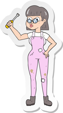 Bir insan tarafından çizilmiş bir kadın tamircinin çıkartması.