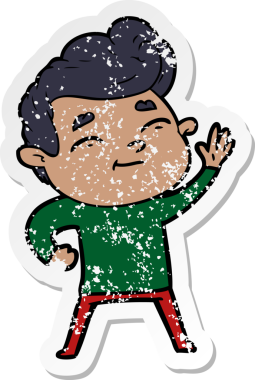 Bir insan tarafından çizilmiş mutlu bir çizgi film karakterinin sıkıntılı çıkartması.