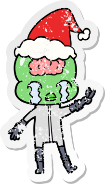 Büyük beyinli bir uzaylının ağlayan ve Noel Baba şapkası takan bir uzaylının el yazısı.