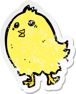 Bir insan tarafından çizilmiş mutlu sarı kuş çizgi filminin gerilimli yapıştırması.