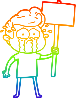 Gökkuşağı gradyan çizgi çizimi bir insan tarafından çizilmiş ağlayan bir protestocu