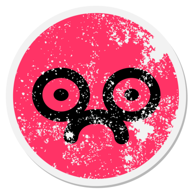 Bir insan tarafından çizilmiş üzgün bakışlı dairesel etiket.