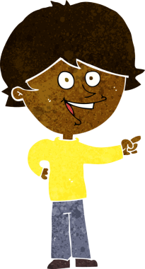 Çizgi filmci çocuk bir insan tarafından çizilmiş ve gülüyor.