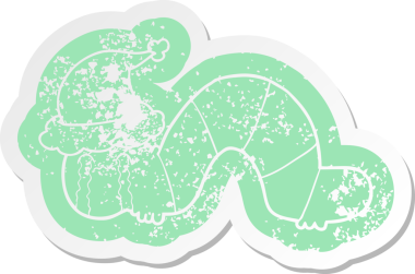 Bir tırtılın, insan tarafından çizilmiş Noel Baba şapkasını takıp pişmanlıklarına takıntılı garip karikatür çıkartması.