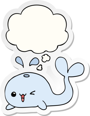 Düşünce baloncuğu insan tarafından çizilmiş bir çıkartma olan çizgi film balinası.