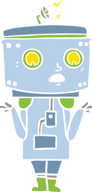 Bir insan tarafından çizilmiş düz renkli robot omuz silkme