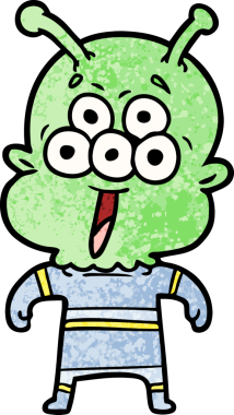 Bir insan tarafından çizilmiş mutlu bir uzaylı çizgi filmi.