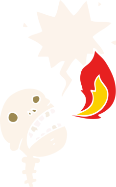 Bir insan tarafından çizilmiş eski tarz konuşma baloncuğu olan ürkütücü cadılar bayramı kafatası çizgi filmi.