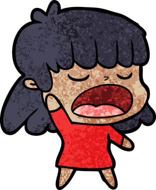 Çizgi filmdeki kadın bir insan tarafından yüksek sesle çizilmiş.