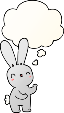 Düşünce baloncuğu olan sevimli çizgi film tavşanı bir insan tarafından çizilmiş.