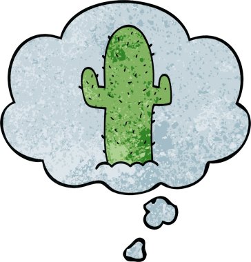 Düşünce baloncuklu çizgi film kaktüsü insan tarafından çizilmiş grunge desen tarzı.