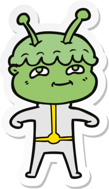 Bir insan tarafından çizilmiş dost canlısı bir uzay adamının çıkartması.