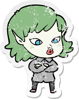 Bir insan tarafından çizilmiş güzel bir elf kızının sıkıntılı çıkartması.