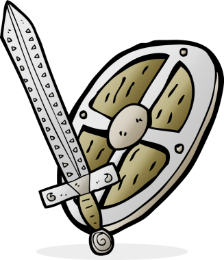 Bir insan tarafından çizilmiş çizgi film kalkanı.