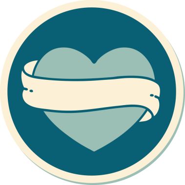 Bir insan tarafından çizilmiş geleneksel bir kalp ve bayrak stili dövme çıkartması.