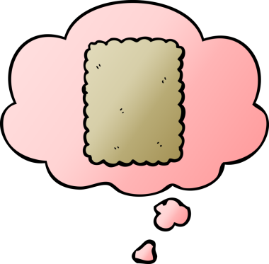 Düşünce baloncuklu çizgi film bisküvisi, bir insan tarafından çizilmiş düzgün bir gradyan stil.