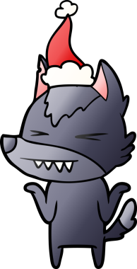 Kızgın kurt el, bir insan tarafından çizilmiş Noel Baba şapkasının gradyan çizimi.