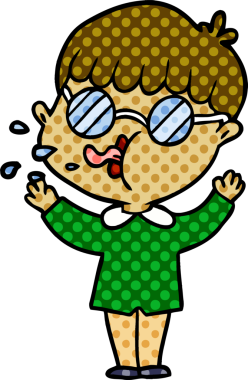 Bir insan tarafından çizilmiş gözlük takan çizgi film çocuğu.