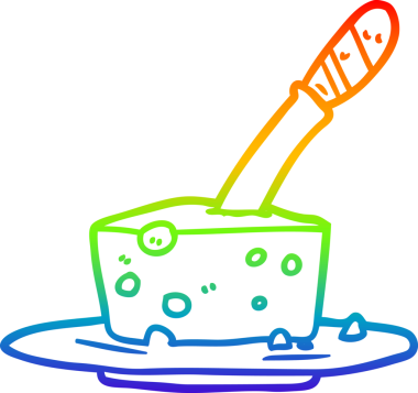 Bir insan tarafından çizilen peynir kalıbındaki bıçağın eğimli çizgisi