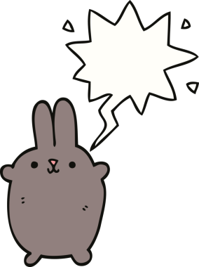 Bir insan tarafından çizilmiş konuşma balonlu çizgi film tavşanı.