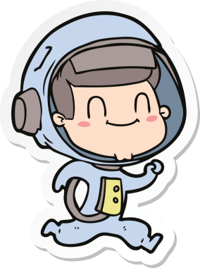 Bir insan tarafından çizilmiş mutlu bir astronotun çıkartması.