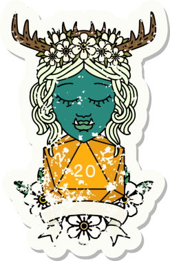 Retro Dövme Biçimli Ork karakteri bir insan tarafından çizilmiş 20 zar ile