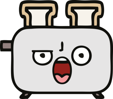 Bir insan tarafından çizilmiş bir tost makinesi karikatürü.