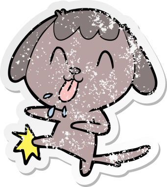 Bir insan tarafından çizilmiş şirin bir köpeğin sıkıntılı çıkartması.