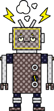 Bir insan tarafından çizilmiş arızalı bir robotun çizgi roman tarzı