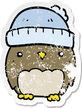 Bir insan tarafından çizilmiş şapkalı şirin bir baykuşun sıkıntılı çıkartması.