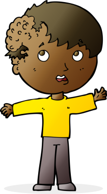 Bir insan tarafından çizilmiş kafasında büyüme olan çizgi film çocuğu.