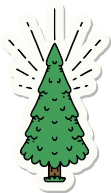 Bir insan tarafından çizilmiş çam ağacının dövme stili çıkartması.