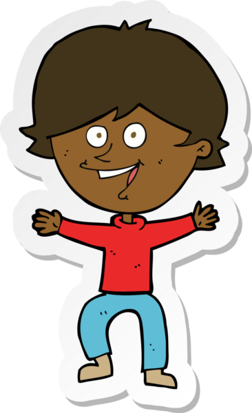 Bir insan tarafından çizilmiş mutlu bir çocuğun çıkartması.