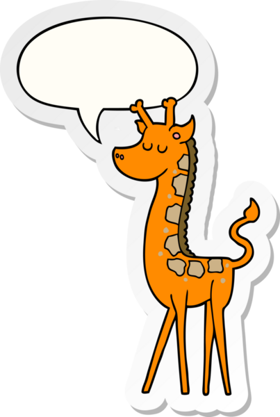 Bir insan tarafından çizilmiş konuşma balonu çıkartmalı çizgi film zürafası.