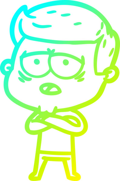 Bir insan tarafından çizilmiş, yorgun bir adamın soğuk çizgi çizimi.