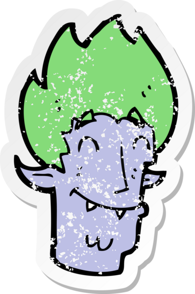 Bir insan tarafından çizilmiş mutlu vampir kafasının gerilimli yapıştırması.