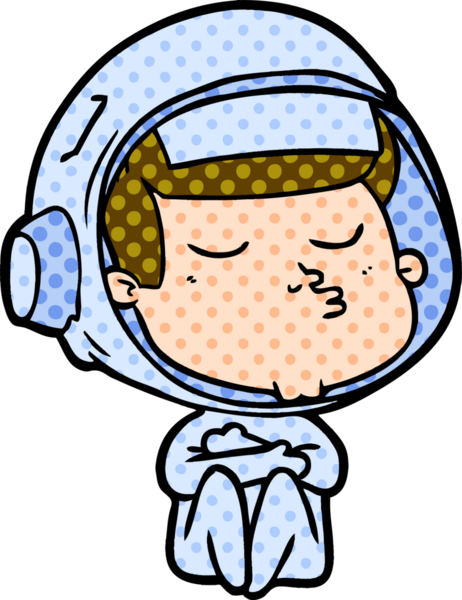 Bir insan tarafından çizilmiş kendine güvenen bir astronot çizgi filmi.