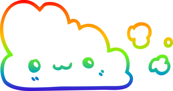 Gökkuşağı gradyan çizgisi bir insan tarafından çizilmiş şirin bir karikatür bulutu