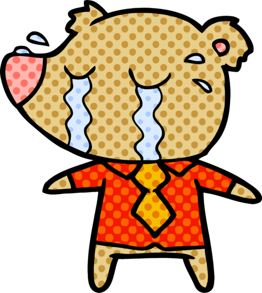 Bir insan tarafından çizilmiş tişörtlü ağlayan ayı.