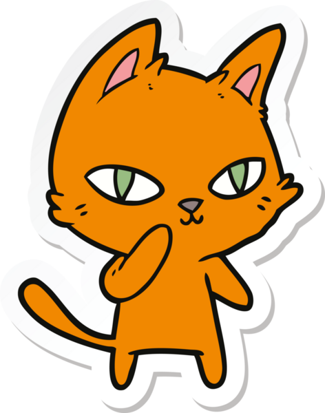 Bir insan tarafından çizilmiş çizgi film kedisinin çıkartması.