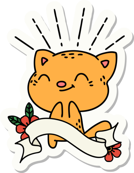 Bir insan tarafından çizilmiş dövme stili mutlu bir kedi.